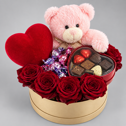 Romantisk Rosebox med Bamse